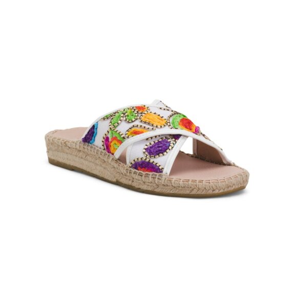 MAYPOL White Made In Italy X Band Espadrille Floral Embroidered Sandals - Picture 1 of 2
